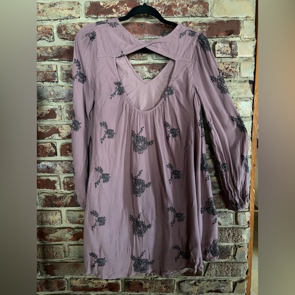 NWOT Free People Austin Mini Dress Embroidered  Boho Floral Mauve Long Sleeve XS - Picture 4 of 4